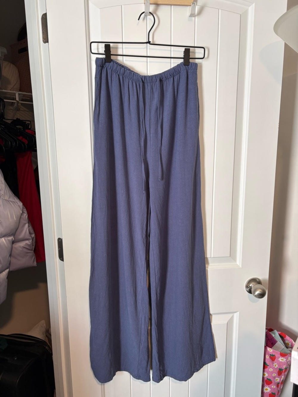 Wide Leg Linen Pants Dusty Blue